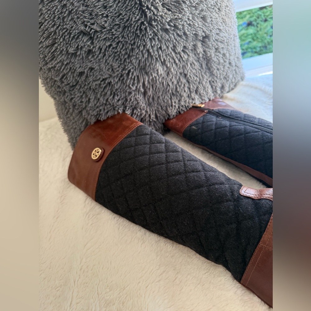 Tory Burch Quilted Black and Brown Leather Boots - Picture 7 of 12